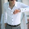 男士白色衬衫韩版修身长袖衬衣简约时尚男士休闲春款男寸衫