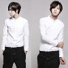 新款韩版立领修身长袖衬衫 男士纯色长袖休闲衬衫
