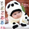 卡通熊猫造型 加绒保暖 围巾+帽子 儿童套帽 批发