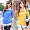 韩版女装假两件拼接长袖T恤新款新品时尚爆款超值流行