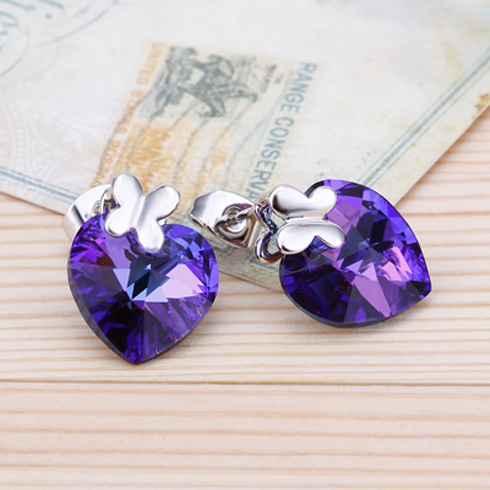 意高饰品产品-纯天然紫水晶心形耳环