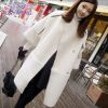 韩版女装白色大衣中长款羊羔毛拼接七分袖大衣加厚鹿皮绒外套棉衣