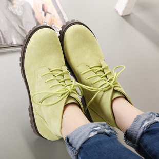 冬季新款平底真皮短靴女式马丁靴绿色裸靴单靴