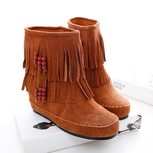 2014新款秋冬女鞋真皮流苏靴时尚复古内增高