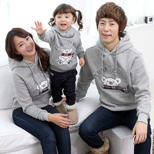 韩国亲子装品牌一家三口加厚卫衣家庭装冬款加