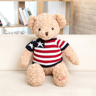 泰迪熊毛绒玩具美国国旗毛衣泰迪熊质量超好厂