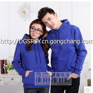 纯蓝色空白套头连帽衫卫衣外套加厚情侣男女款