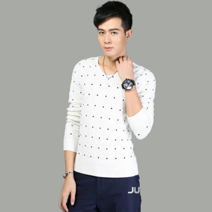 男士毛衣套头2014秋装男毛衣韩版v领修身毛衫