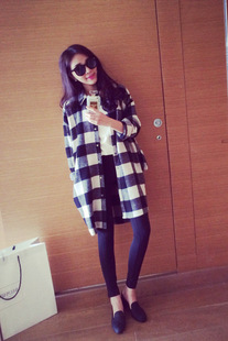 凶猛熊猫 2014春欧美宽松加厚格子长款衬衫4