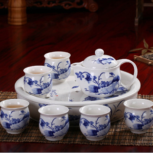 景德镇陶瓷茶具8头双层杯茶具礼品茶盘茶具陶