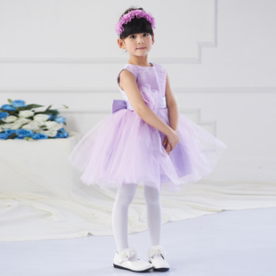 QJ♀韩国小女孩公主裙花童婚纱礼服紫色女童