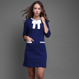 新款女装欧美风连衣裙修身气质女中袖连衣裙_