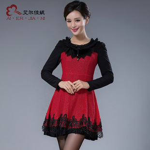 冬季新款女装 爆款修身长袖加绒花边蕾丝打底