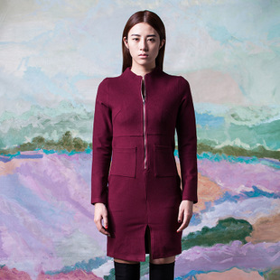 品牌新款欧美精品女装纯棉修身女士连衣裙立领