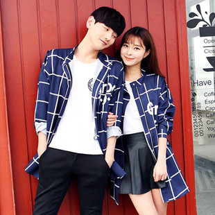 2015春装情侣装情侣外套英文印花韩版情侣中