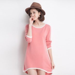 高档皮草撞色连衣裙圆领纯色长袖 针织毛衣貂