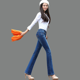 2015春季新款女式微喇牛仔裤女长裤弹力中腰