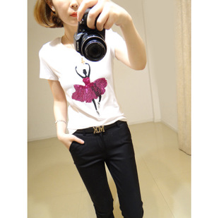 拔萝卜的小老鼠夏装新款韩版时尚修身圆领亮片