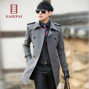 易派2015春秋冬新款韩版男呢子大衣外套 加厚