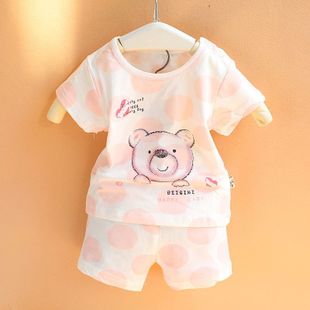 婴幼儿夏季半袖套装莱卡棉小熊套装0-1岁男女