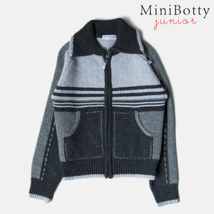 Minibotty 休闲条纹男童毛衣外套拉链长袖针织