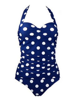 批发外贸欧美新款复古波点女士连体泳衣维多利