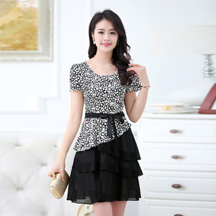 工厂直销2015新款夏装真丝连衣裙 黑白圆点杭