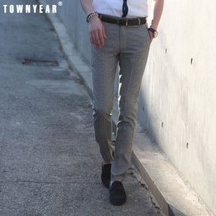 千鸟格休闲裤男潮流男士 修身 小脚休闲裤子韩