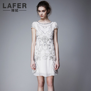 辣妃LAFER2015欧洲站中腰复古女装钉珠连衣