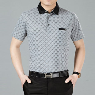 男士体恤衫男T恤短袖翻领中年丝光男装夏装棉