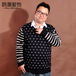 潮胖子大码男装套头针织衫加肥加大肥佬毛衣男