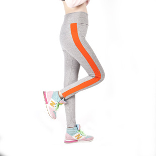 外贸新款健美打底裤 皮条拼接九分瑜伽裤修身