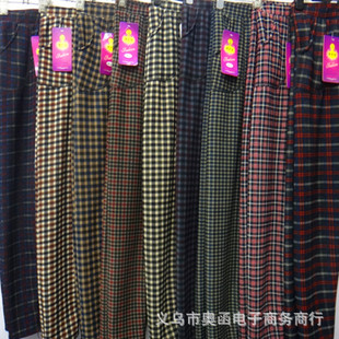 夏季中老年女裤大码女式打底裤牛奶丝格子九分