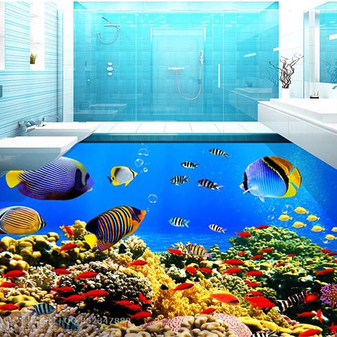 酷乐印时尚标牌印刷-3D海底浴室地板砖