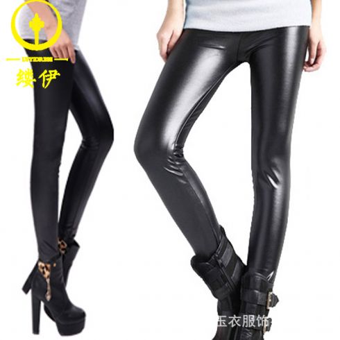 2015新款彩色仿皮裤打底裤 春夏亮光紧身显瘦