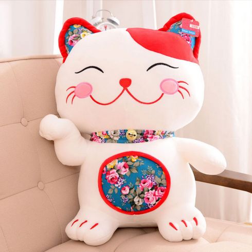 毛绒玩具猫 大号微笑招财猫玩偶 可爱猫咪公仔