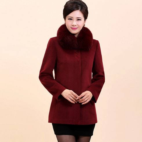 中老年毛呢外套女装中年短款羊绒大衣女宽松妈