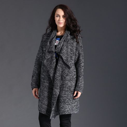 新款毛织外套女中长款长袖针织开衫女款纯色羊