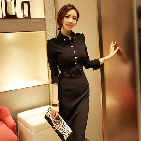 2015秋冬新款韩版女装西装领修身显瘦高腰针