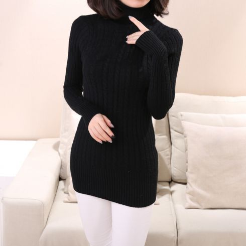 秋冬韩版高领麻花女针织衫修身兔羊绒打底毛衣