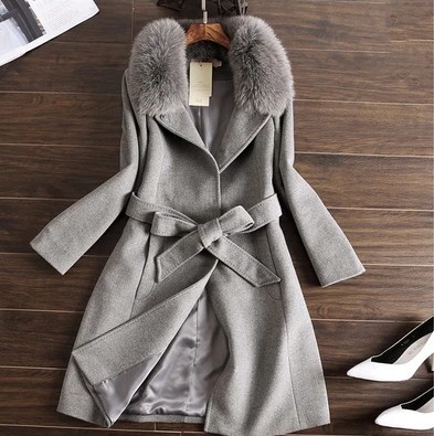 冬装羊绒呢子大衣毛呢外套女中长款真狐狸大毛