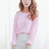 实拍#韩版秋季新款纯色圆领短款长袖t恤女士大码糖果色卫衣女