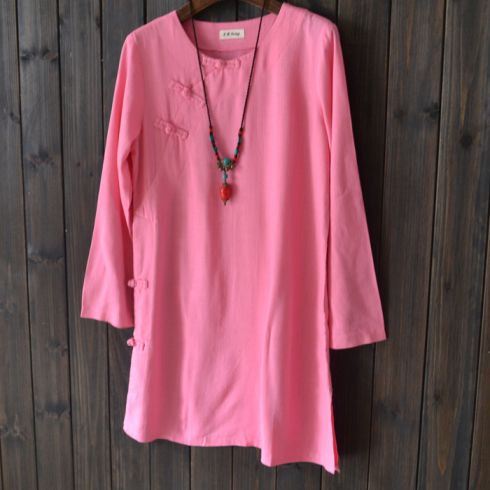 款 文艺复古民国风 中式盘扣连衣裙 棉麻袍子长