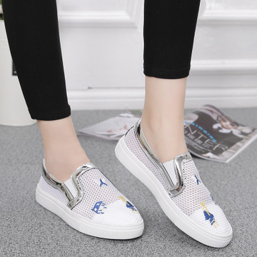 夏季新款小白鞋女网面镂空休闲运动鞋 一脚蹬