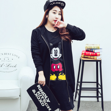 2016大码女装卫衣拉链开衫特大码韩版宽松长