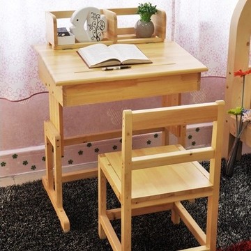 直销 可升降儿童学习桌椅松木松木小学生桌写