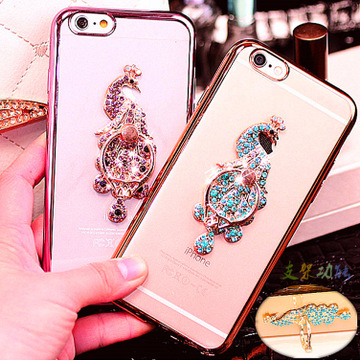 苹果6S手机套奢华水钻孔雀指环支架套iphone