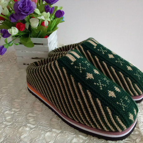 纯手工编织棉鞋毛线棉拖鞋手工棉鞋居家加厚保