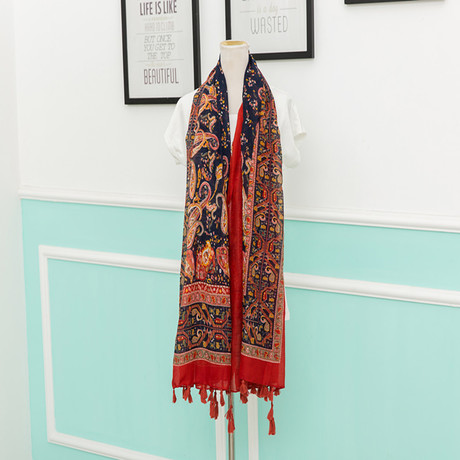 新款外贸原单民族风复古时尚围巾腰果流苏棉质