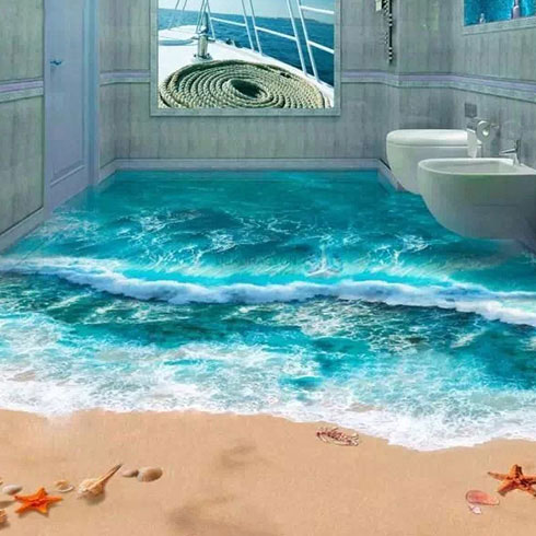 百变奇特彩雕机-浪拍沙滩浴室效果